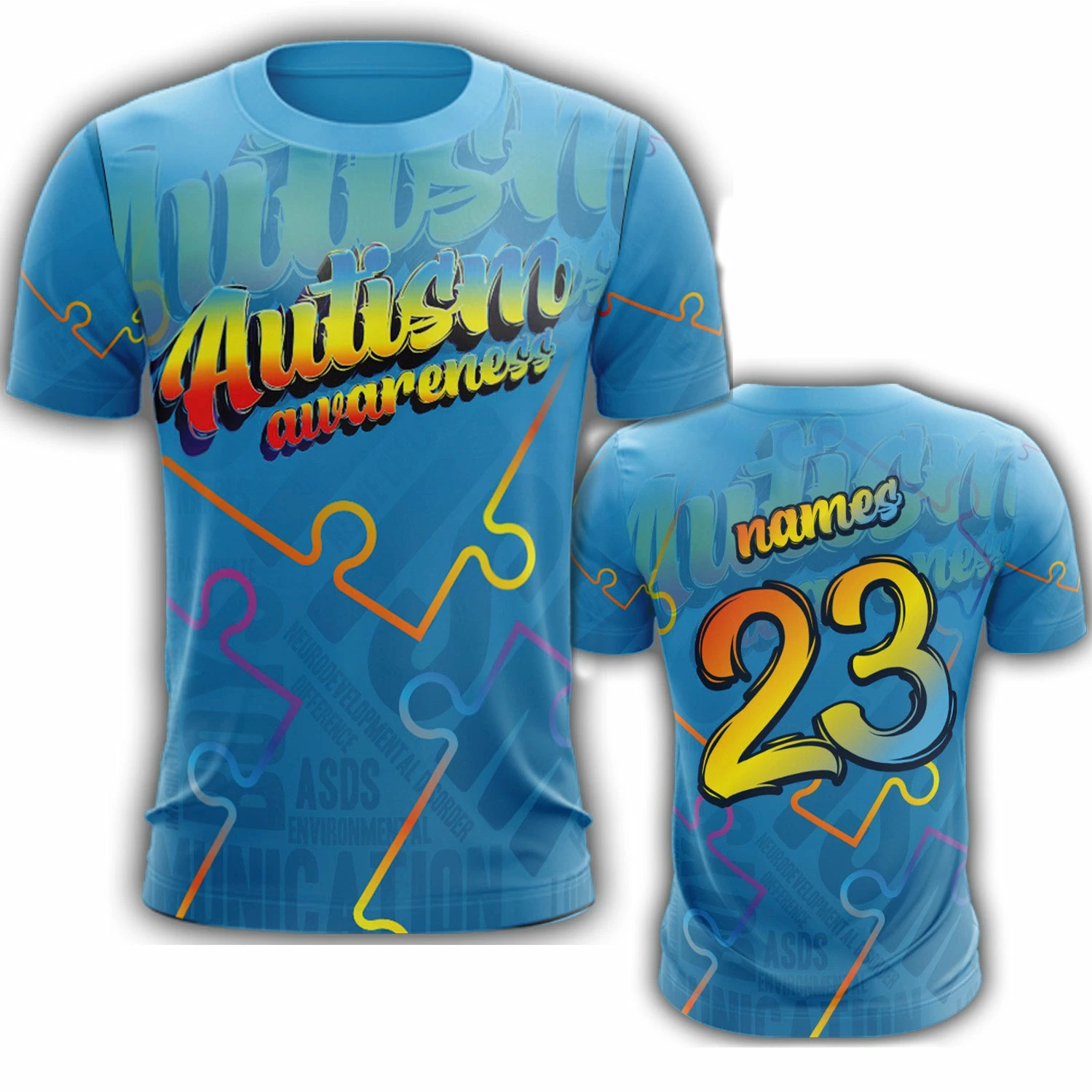 Kelly's Ultimate Sports Autism Awareness Short Sleeve Shirt - Blue (Customized Buy-In) 1 Kelly's Ultimate Sports Autism Awareness Short Sleeve Shirt - Blue (Customized Buy-In)