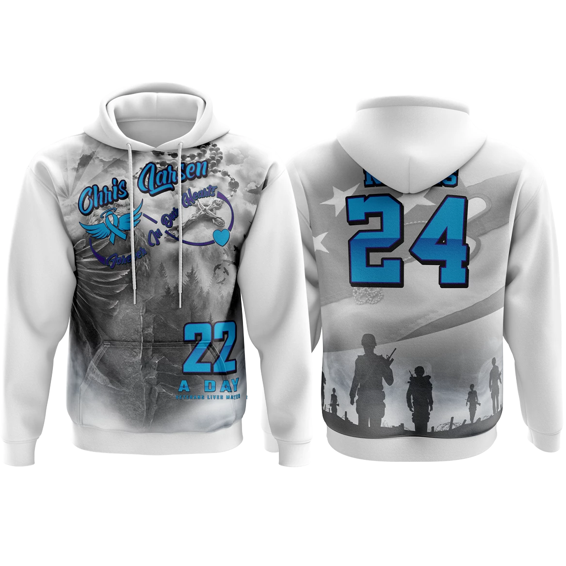 Kelly's Ultimate Sports 22 A Day Veterans Lives Matter Chris Larsen Hoodie (Customized Buy-In) 1 Kelly's Ultimate Sports 22 A Day Veterans Lives Matter Chris Larsen Hoodie (Customized Buy-In)